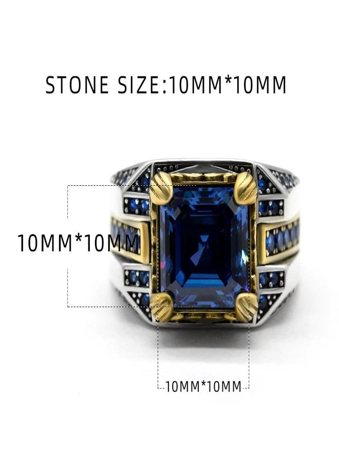 LovePlus Solid S925 Sterling Silver Square Zircon Ring Red Green, Blue Gem Turkey Handmade Elegant Style Men's/Women's Ring, Suitable for Daily Wear Gift Size 7-12 (blue, 10) - Image 3